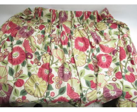 Collection of floral curtains on a beige background, H120cm x W248cm and an offcut of the fabric(9) 