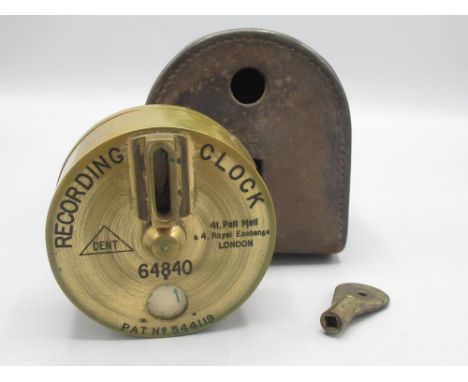 Dent, 41 Pall Mall &amp; 4 Royal Exchange, London - early C20th brass night watchman's Recording Clock with original leather 
