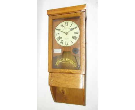 National Time Recorder Co., mid C20th beech wall clock W35 D19cm H91cm 