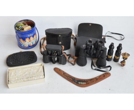 Mixed lot to include 2 pairs of binoculars (Mark Scheffel 20x50 and a pair of Russian made 8x30, both with cases), a Boomeran