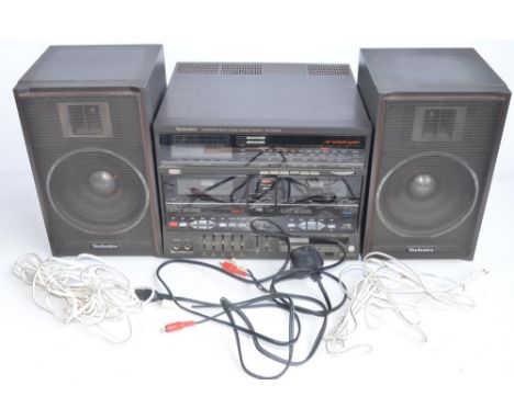 Vintage and well looked after boxed Technics SA-X22WRL LW/MW/FM Stereo Double Cassette Receiver with pair of Technics SB-F44 