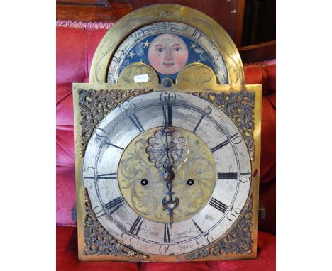 Mahogany and inlaid longcase clock by David Somerveill, St Ninians, with swan neck pediment over brass face, applied chapter 