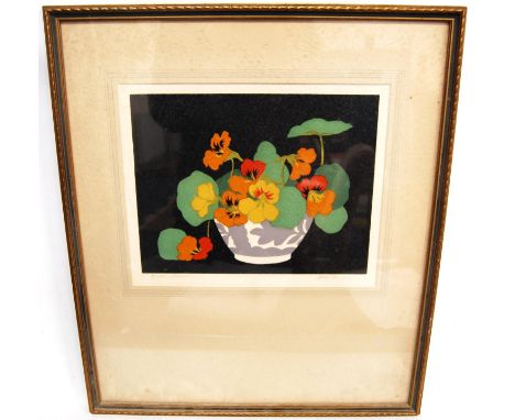 John Hall Thorpe (British, 1874 - 1947) Sweet Peas Signed, woodcut print, artist's proof, 32cm x 26cm.   ARR  Label verso: AJ