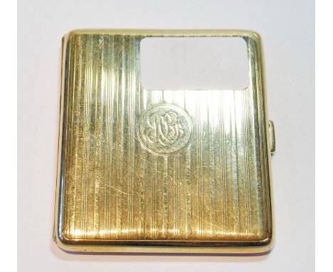9ct gold cigarette case, monogrammed and engine turned with stripes, Birmingham 1918, 105g. 