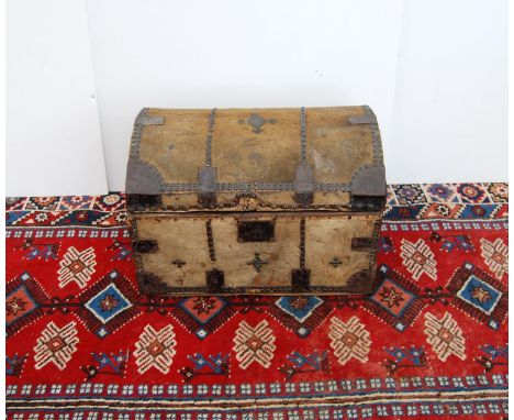 Hide and studwork travel trunk, the arched lid with opposing handles, 62cm wide, 41cm high. 