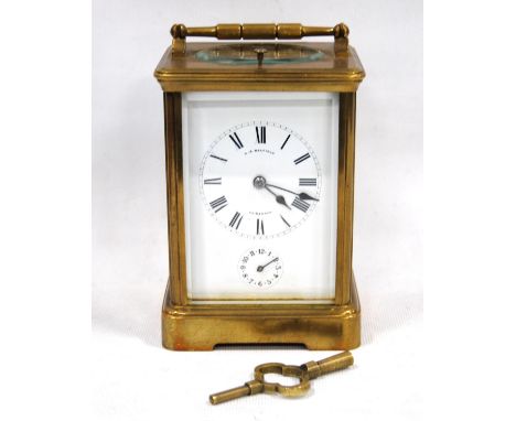 Repeating alarm carriage clock for Belfield, Edinburgh, with silvered lever platform, and bimetallic balance, in corniche cas