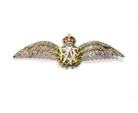 Cartier diamond and enamel RAF brooch, in platinum, the enamel upon gold, indistinctly marked, Cartier case. 