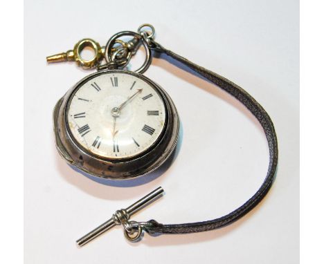 Verge watch by Wm. Howard, London, later dial with gold arrow hands, in silver pair cases 1777, 50mm.CONDITION REPORT: Chain 