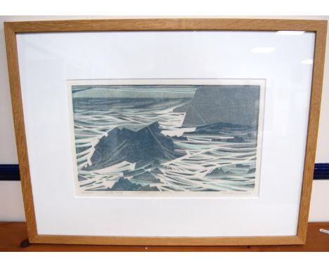 Nicholas Barnham (British, b. 1939) Lamba Ness, Unst, Shetland, Artist's proof signed print, linocut, 25cm x 40cm.&nbsp; ARR