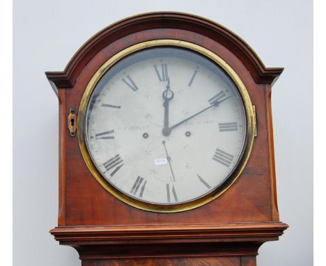 Mahogany eight day longcase clock by W. Paterson, Edinburgh, the projected arched cornice over circular face, Arabic and Roma