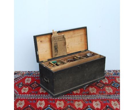 Vintage carpenter's chest including a variety of assorted tools, 96cm wide, 41cm deep. 