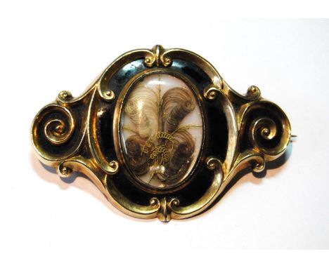 Victorian gold and enamel mourning brooch, 24g gross. 