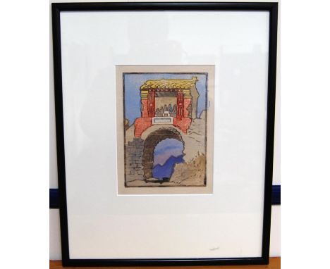 Unknown ArtistShrine over archwayWoodblock print, 25.5cm x 19cm.