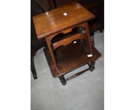 An Arts and Crafts oak stool or occasional table and a traditional coffin stool type side table
