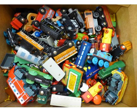 Wooden qnd plastic trains including Brio and Thomas the Tank Engine 
