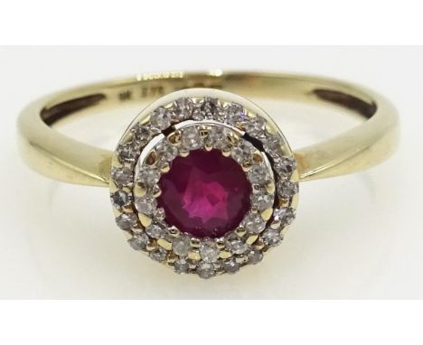 Gold ruby and diamond double halo set ring hallmarked 9ct Condition Report size M-N2.2gmClick here for further images, condit