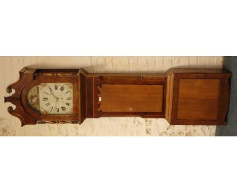 Early 19th century oak and mahogany longcase clock with walnut burr frieze, 30-day movement with enamel dial, painted with la