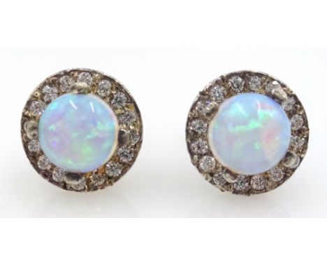 Pair of silver opal and stone set ear-rings  Condition Report Click here for further images, condition, auction times & deliv