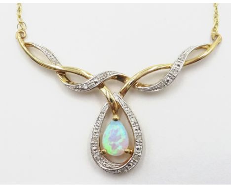 Opal and diamond necklace hallmarked 9ct  Condition Report length = 44cm Click here for further images, condition, auction ti