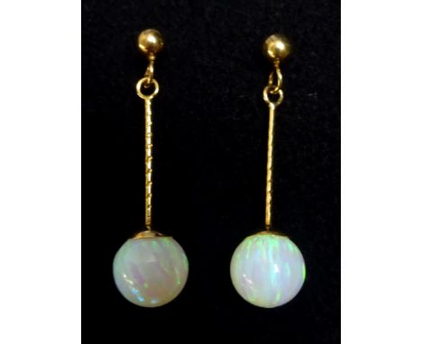 Pair of 9ct gold opal pendant ear-rings, stamped 375 Condition Report Click here for further images, condition, auction times