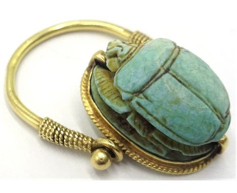 Egyptian 18ct gold, turquoise scarab beetle swivel ring hallmarked Condition Report Size MClick here for further images, cond