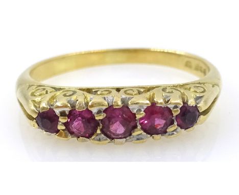 Five stone ruby ring hallmarked 18ct Condition Report Approx 3.7gm, size M - NClick here for further images, condition, aucti