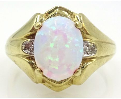 9ct gold opal and diamond ring hallmarked Condition Report Size P, approx 3.1gmClick here for further images, condition, auct