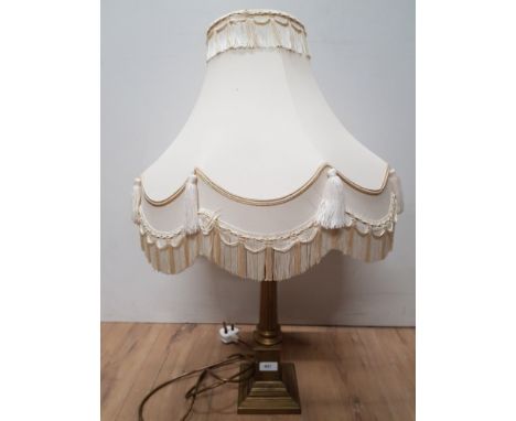 BRASS CORINTHIAN COLUMN TABLE LAMP AND SHADE        NA