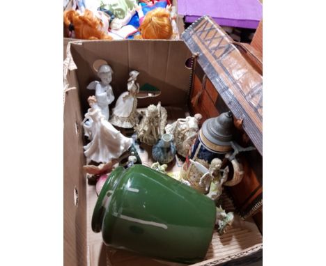 A BOX OF ASSORTED WARE INC NAO FIGURE FIGURES FROM THE LEONARDO COLLECTION ETC