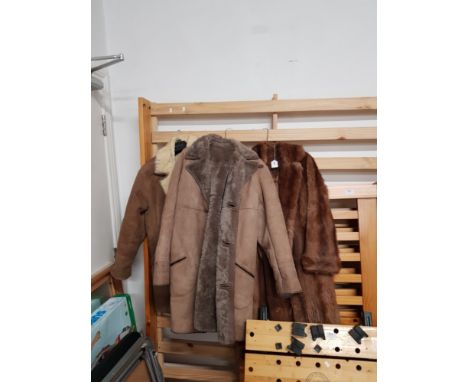 A VINTAGE FUR COAT AND 2 SHEEP SKIN COATS SIZES 40