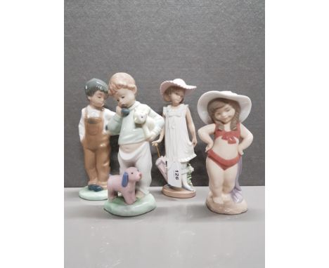4 ASSORTED NAO FIGURINES INC 1044 BOY ON PHONE WITH PUPPY