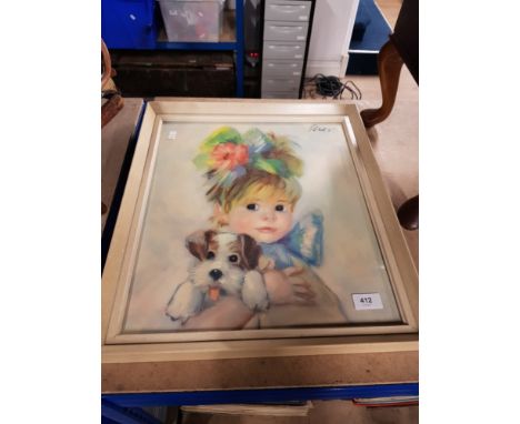 A VINTAGE PRINT LARGE EYED GIRL