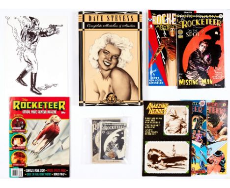 Rocketeer original artwork sketch signed by Mike Golden 11 x 8 ins, black marker pen on card. With The Rocketeer (1982) 1, 2,