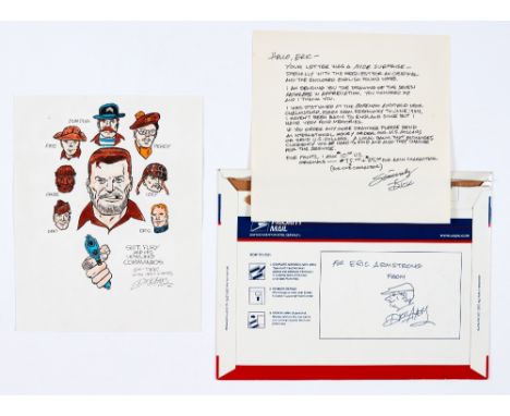 Sgt Fury and His Howling Commandos colour sketch (2002) signed 'To Eric, Best Wishes, Dick Ayers 02' with a signed letter say
