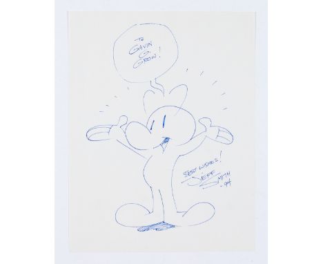 Bone original sketch drawn and signed by Jeff Smith (1994). Blue ink on paper, 11 x 9 ins. No Reserve