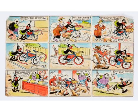 Sooty Snowball original full colour artwork (1940) by Robert McGillavray from Magic Comic No 80. Sooty wastes the butcher's s