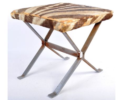 From the Estate of Peter Wyngarde - an original retro vintage 1960's designer Zebra skin covered stool. The stool standing on