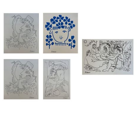An assortment of five vintage lithographs &amp; serigraphs on paper after Pablo Picasso (1881-1973). The lot to include three