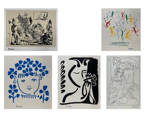 An assortment of five vintage lithographs &amp; serigraphs on paper after Pablo Picasso (1881-1973). The lot to include:&nbsp