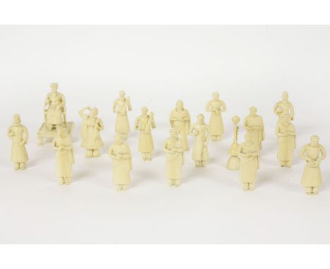 A collection of late 19th century/early 20th century carved Indian ivory figures