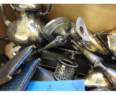 A large quantity of silver plated wares, to include part tea sets, candlesticks, kettles, and flatware, etc