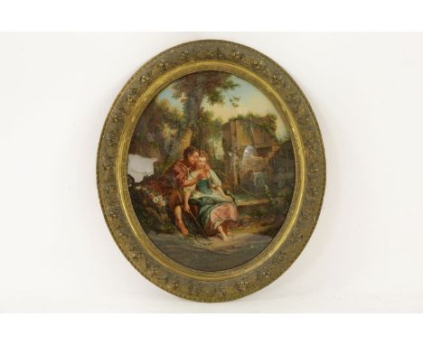 19th centuryFigures Playing on a Pipe in a Classical Landscapeoval54 x 44cm