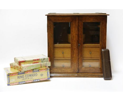 An Edwardian Smokers cabinet, together with cigars, lighter, pipes etc