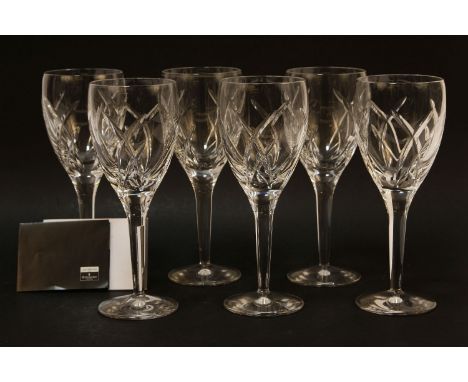 A set of six John Rocha at Waterford signature wine goblets, the bulbous bowls with entwined line detailing on tapering stem 