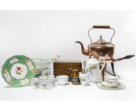 A Rockingham comport and plate, painted decoration, and an 'Old English' pattern tea set, Anysley, a 19th century burr walnut