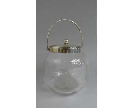 A Silver Mounted Glass Biscuit Barrel. Sheffield 1905. 13.5cms Tall