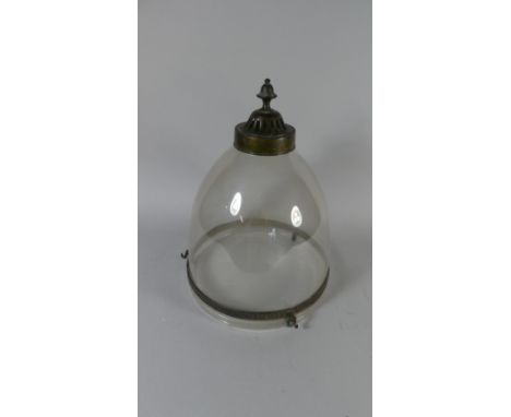An Edwardian Clear Glass Tapering Cylindrical Hall Light Shade with Brass Mounts, 38cm High 