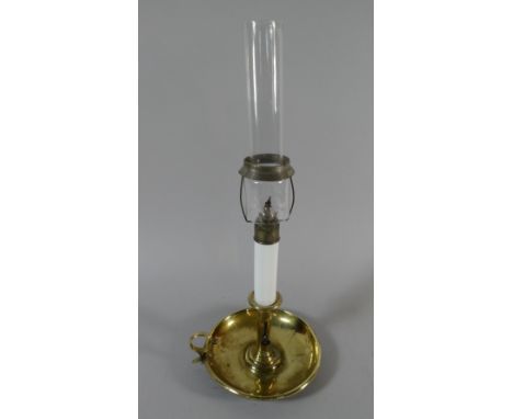 A 19th Century Brass Chamber Stick with Oil Lamp Fitting in the Form of a Candle