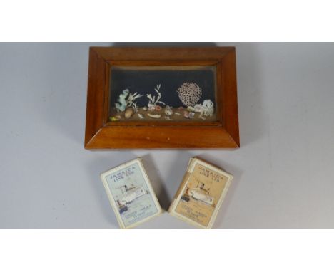 A Jamaican Wooden Box, the Hinged Lid with Inset Glazed Diorama Depicting Shells and Coral on Sea Bed. Signed Shemon, 23cm Wi