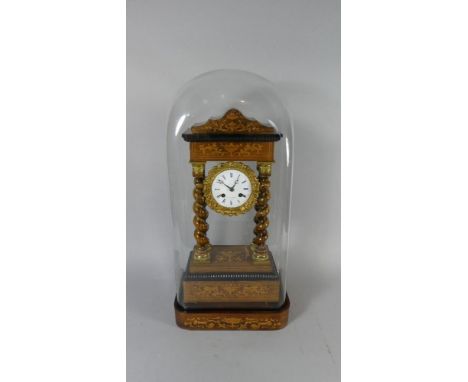 A Late 19th Century French Inlaid Rosewood Portico Clock with Ormolu Mounts to Barley Twist Supports. Enamelled Dial Inscribe